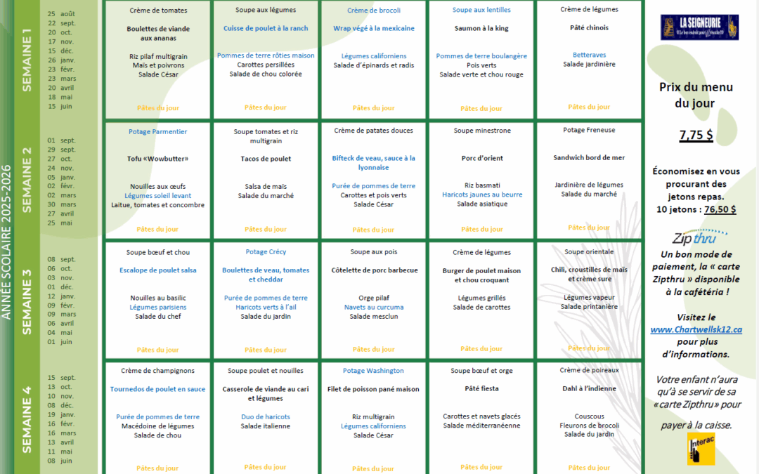 Menu école secondaire de la Seigneurie