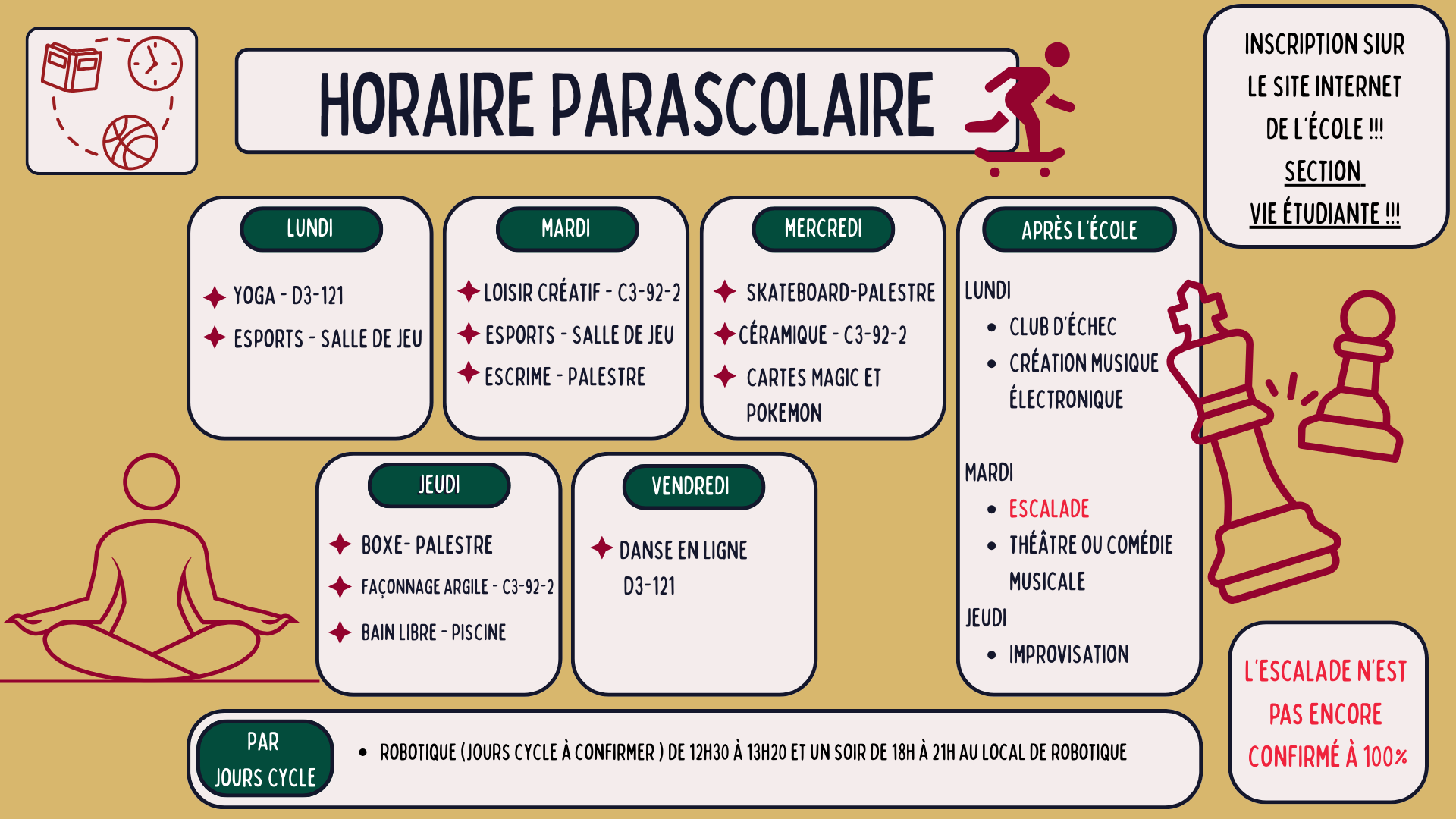 Horaire parascolaire Horaire des activités parascolaire