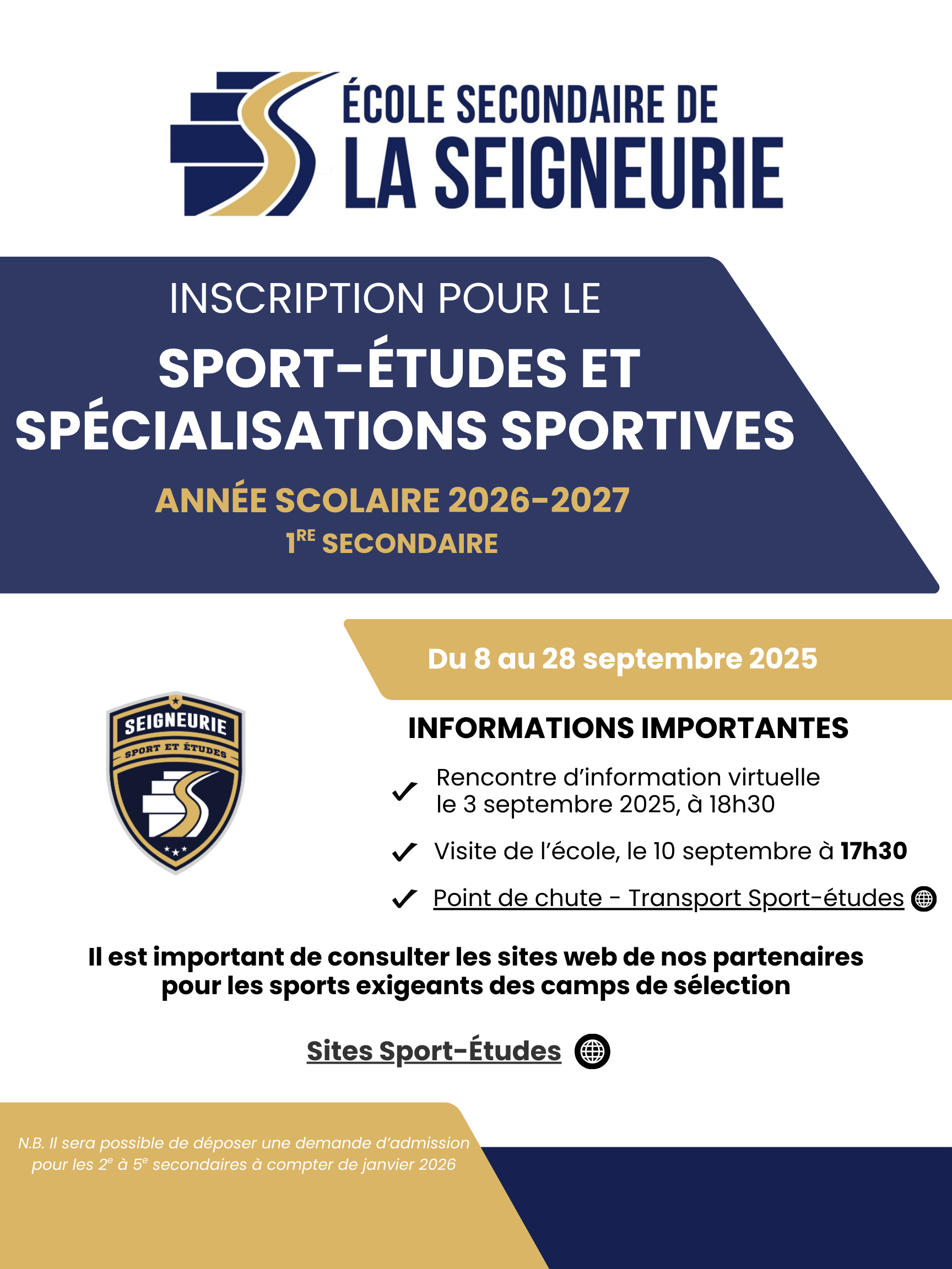 Inscription sport-etude 2025-2023 Information Inscriptions Sport-Études 2026-2027