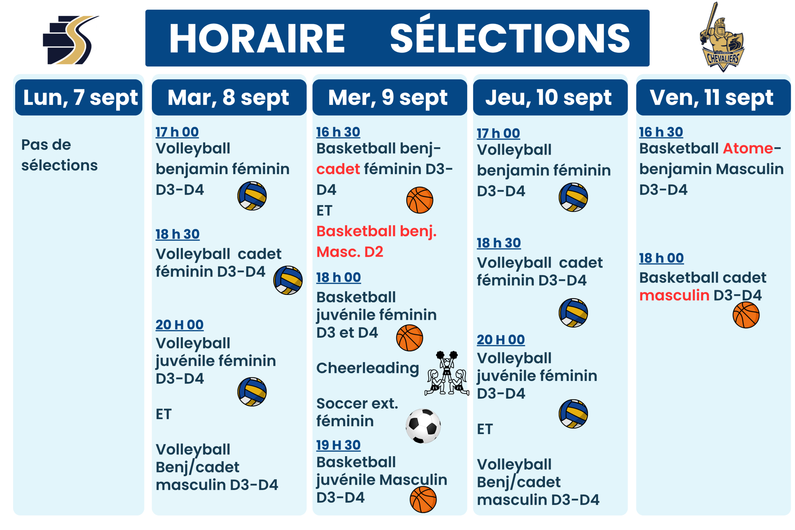 horaire sélections 2