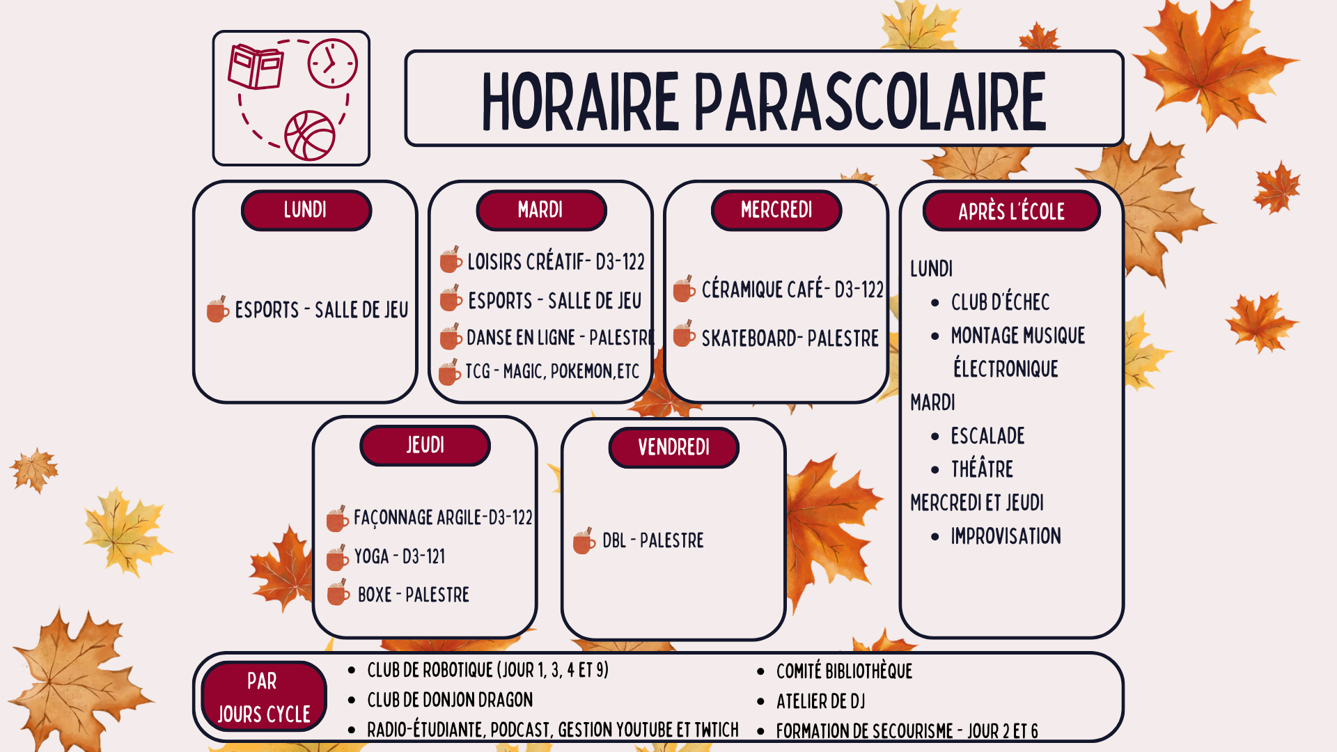 Horaire parascolaire (2) Les Chevaliers FIRST 5440
